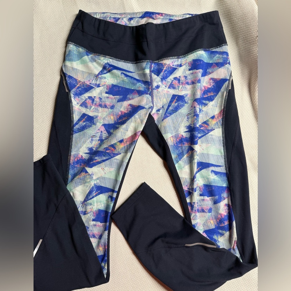 Athleta Multicolor Geometric Panel Leggings - Navy & Blue